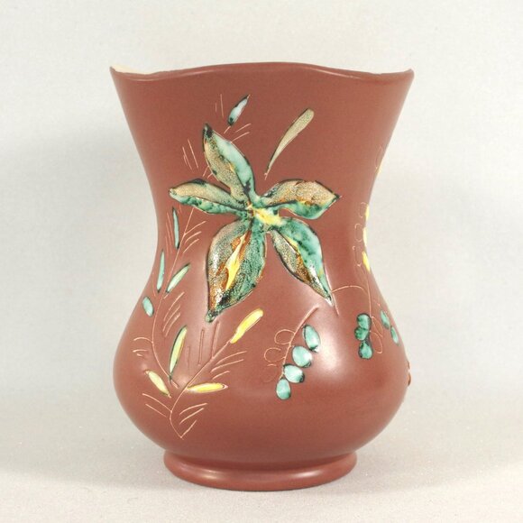 Herta Gertz B.C. Ceramics "Mountain Foliage" 7" Vase, Midcentury Vase Scraffito - Picture 2 of 7